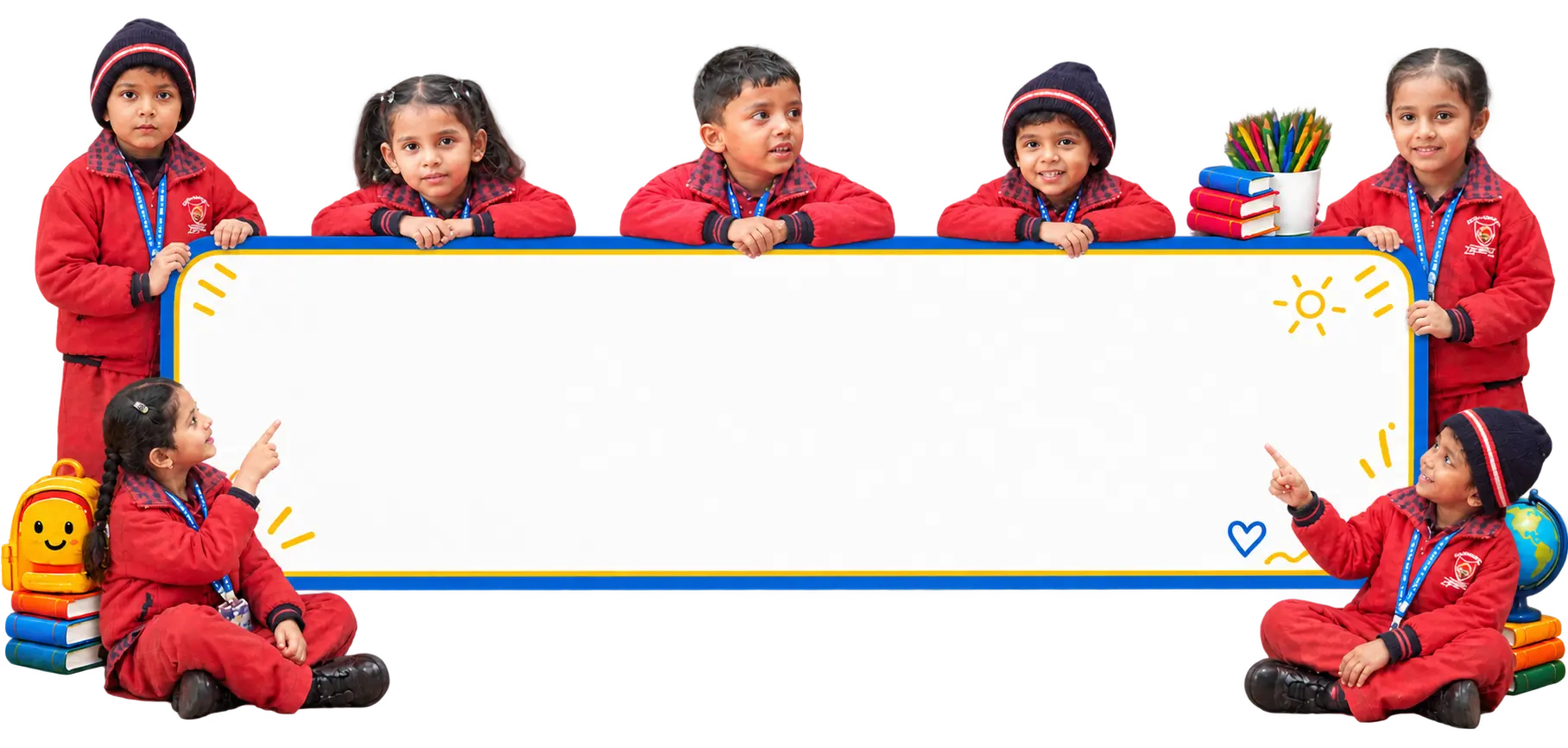 Students holding the school notice board